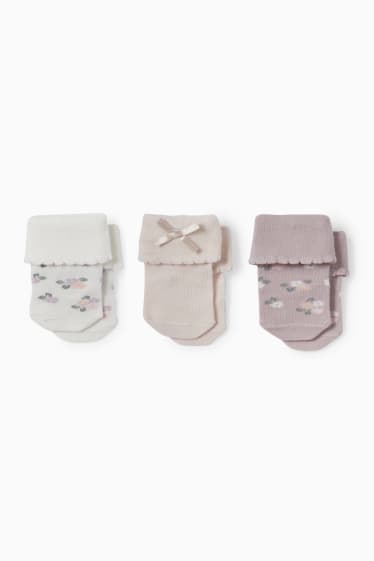 Bébés - Lot de 3 paires - petites fleurs - chaussettes nouveau-né à motif - blanc
