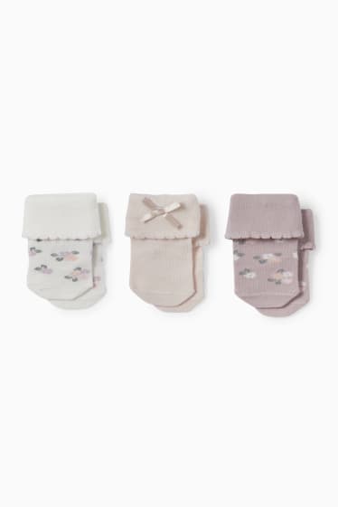 Baby Mädchen - Multipack 3er - Blümchen - Erstlings-Socken mit Motiv - weiß