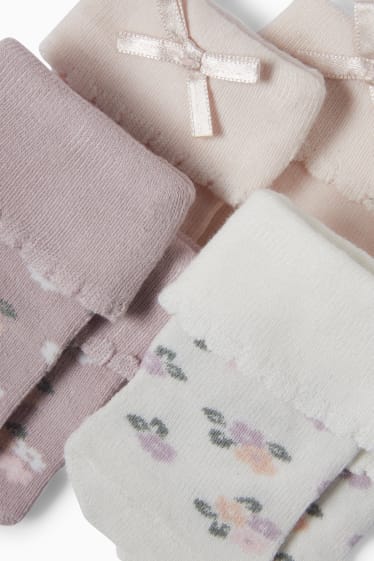Baby Mädchen - Multipack 3er - Blümchen - Erstlings-Socken mit Motiv - weiß