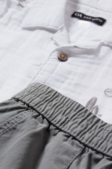 Enfants - Ensemble - chemise et bermudas - 2 pièces - blanc / gris