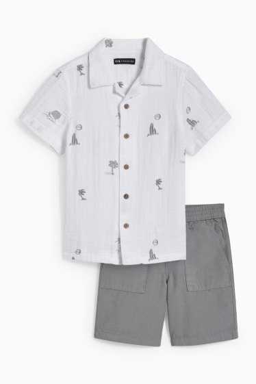 Kinder - Set - Hemd und Bermudas - 2 teilig - weiss / grau