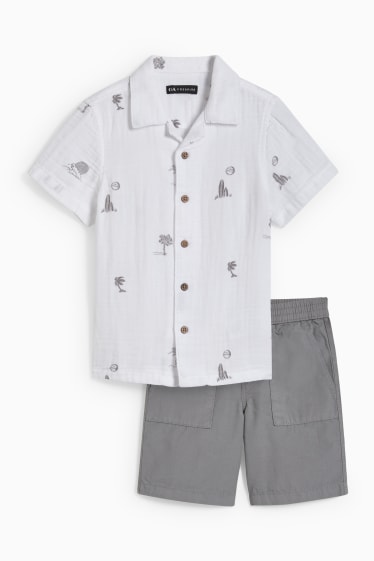 Children - Set - shirt and bermuda shorts - 2 piece - white / gray