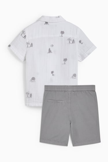 Enfants - Ensemble - chemise et bermudas - 2 pièces - blanc / gris