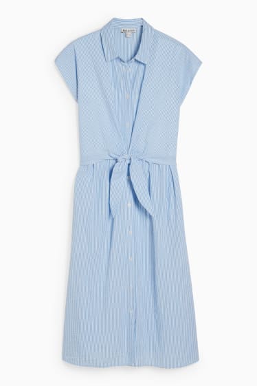 Damen - Still-Blusenkleid mit Knotendetail - gestreift - weiß / hellblau