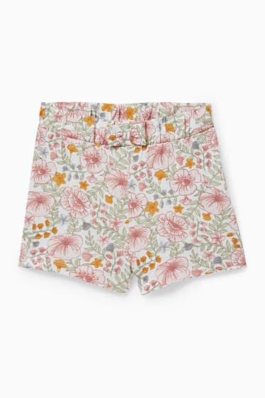 Neonate - Shorts in felpa per neonati - a fiori - bianco crema