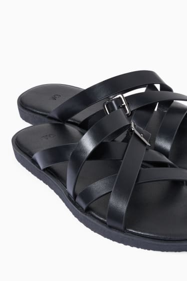 Men - Sandals - faux leather - black