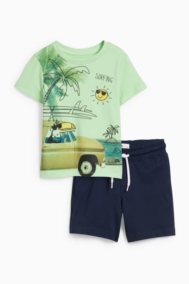 Enfants garçons - Ensemble - T-shirt et short en molleton - 2 pièces - vert / bleu foncé