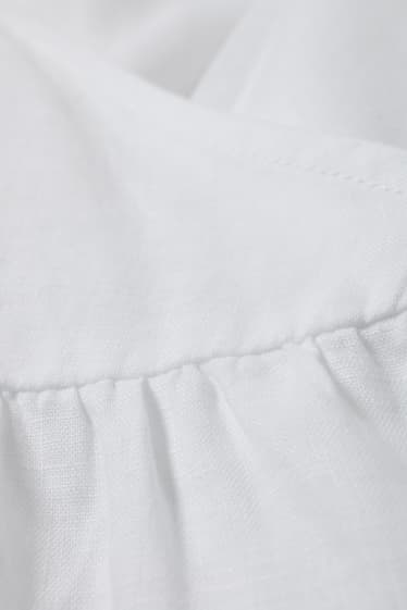 Donna - Vestito di lino a portafoglio - bianco