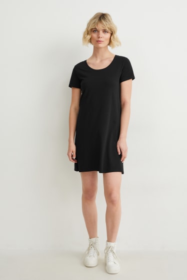 Damen - Basic-T-Shirt-Kleid - schwarz