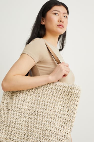 Mujer - Bolso shopper de paja - beige claro