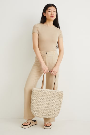 Mujer - Bolso shopper de paja - beige claro