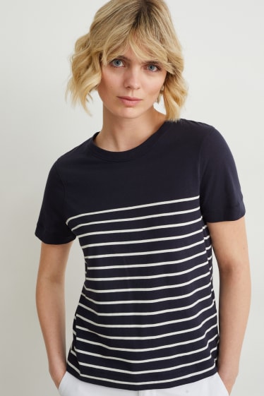 Damen - T-Shirt - gestreift - dunkelblau
