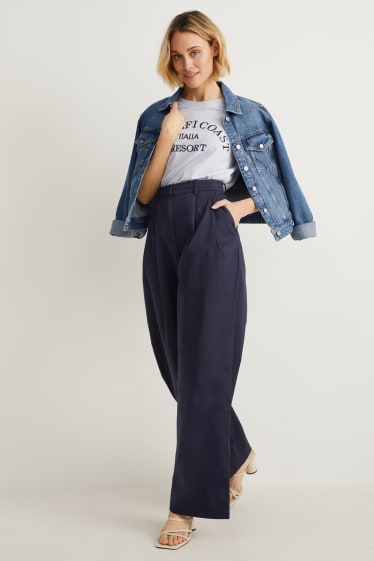 Women - Cloth trousers - mid-rise waist - wide leg - dark blue