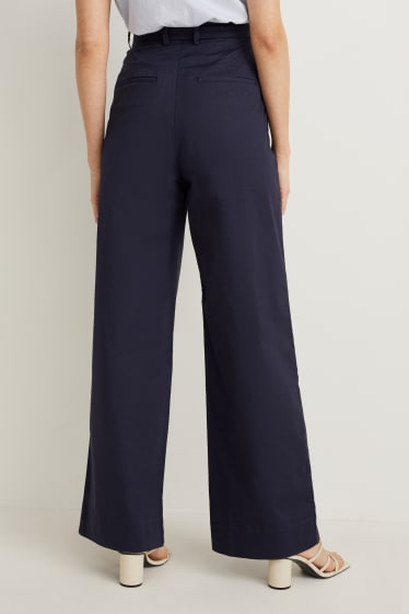 Women - Cloth trousers - mid-rise waist - wide leg - dark blue