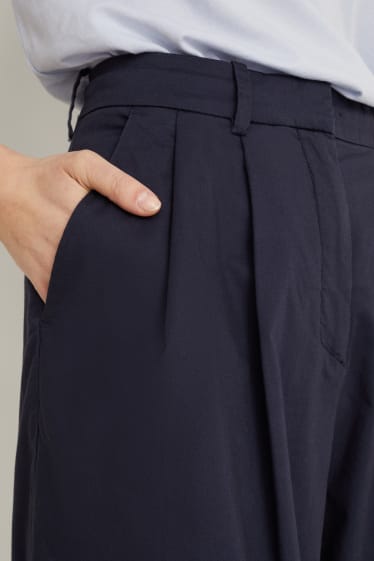 Dámské - Plátěné kalhoty - mid waist - wide leg - tmavomodrá
