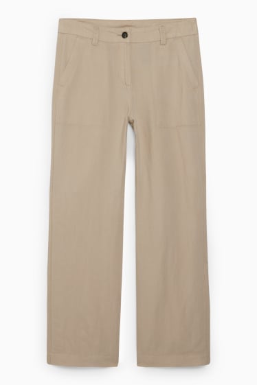 Femmes - Pantalon de toile - mid waist - wide leg - lin mélangé - beige