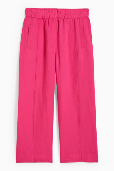 Dámské - Kalhoty culotte - high waist - wide leg - lněná směs - růžová