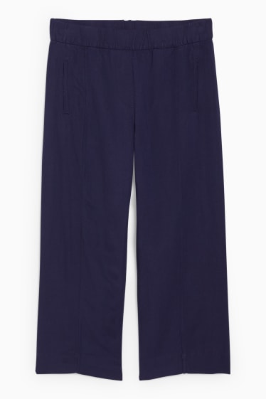 Donna - Culotte - vita alta - gamba larga - misto lino - blu scuro