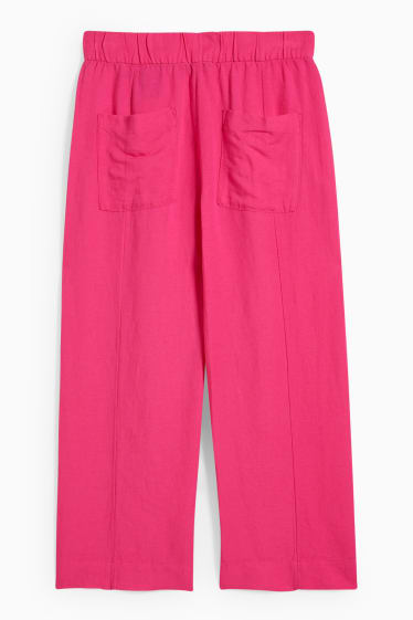 Dámské - Kalhoty culotte - high waist - wide leg - lněná směs - růžová