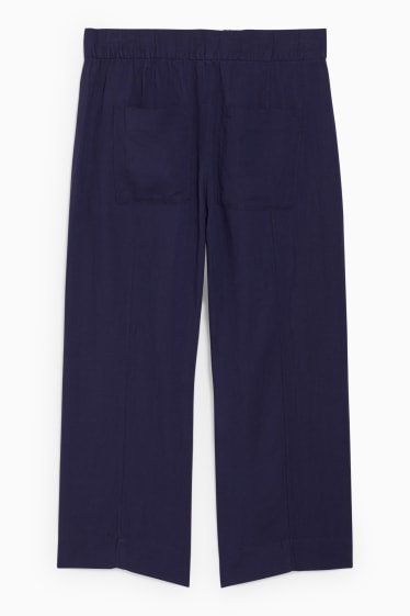 Donna - Culotte - vita alta - gamba larga - misto lino - blu scuro