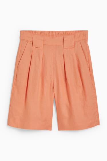 Donna - Shorts in lino - vita alta - arancione