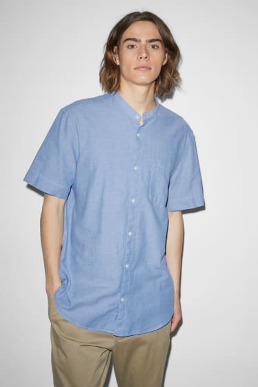 Men - Shirt - regular fit - band collar - light blue