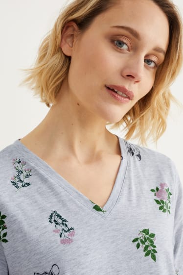 Femmes - Haut long - à fleurs - Bambi - gris clair chiné