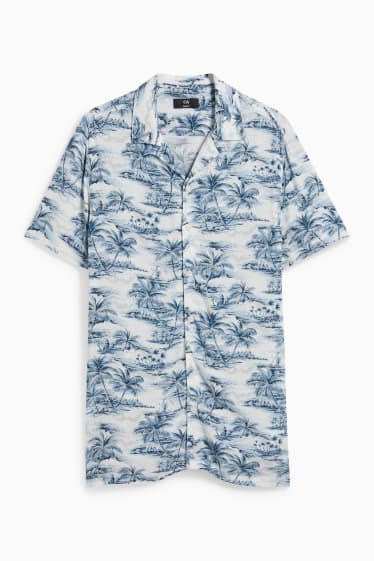 Men - Shirt - slim fit - lapel collar - white / light blue