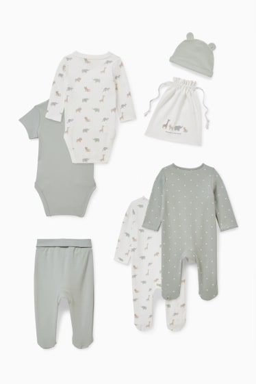 Babys - Erstlings-Set mit Geschenkbeutel - 7 teilig - weiss