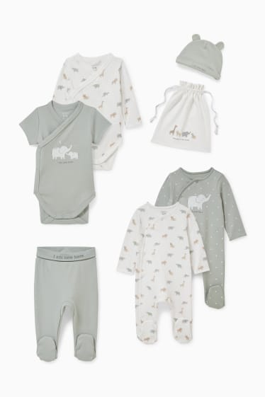 Babys - Erstlings-Set mit Geschenkbeutel - 7 teilig - weiss