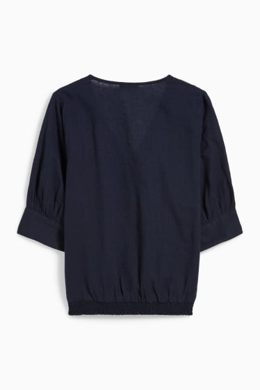 Donna - Blusa - misto lino - blu scuro