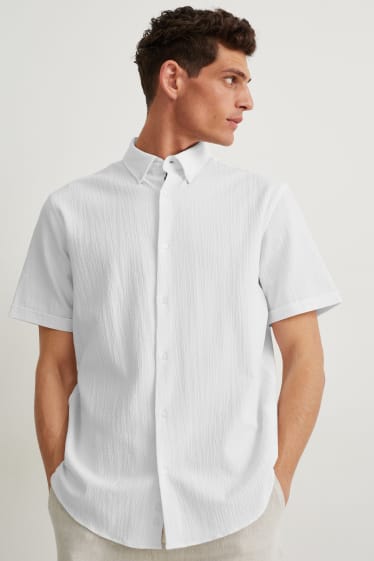 Pánské - Košile - regular fit - button-down - LYCRA® - krémově bílá