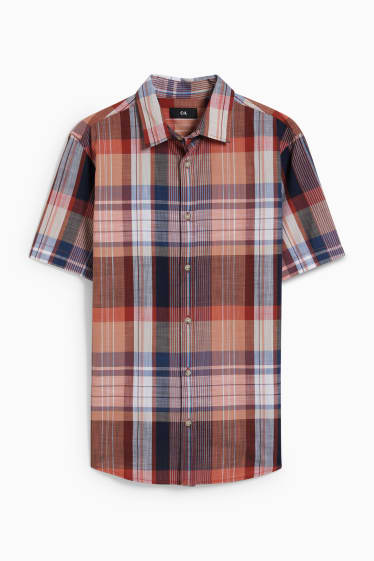 Hombre - Camisa - regular fit - kent - de cuadros - marrón claro