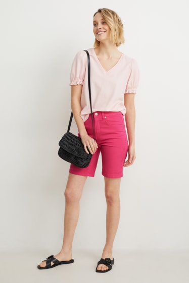 Damen - Jeans-Bermudas - Mid Waist - pink