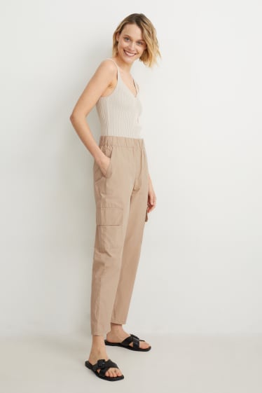 Damen - Cargohose - Mid Waist - Tapered Fit - beige