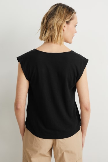 Damen - Top - Leinen-Mix - schwarz
