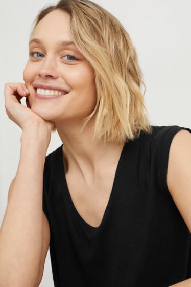 Damen - Top - Leinen-Mix - schwarz