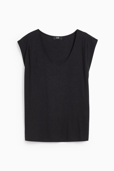 Damen - Top - Leinen-Mix - schwarz