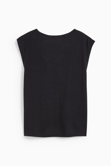 Damen - Top - Leinen-Mix - schwarz