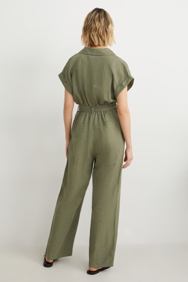 Dames - Jumpsuit - linnenmix - groen