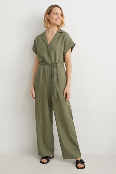 Dames - Jumpsuit - linnenmix - groen