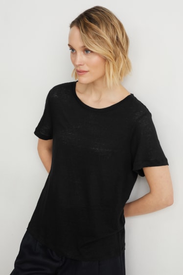 Dames - Linnen T-shirt - zwart