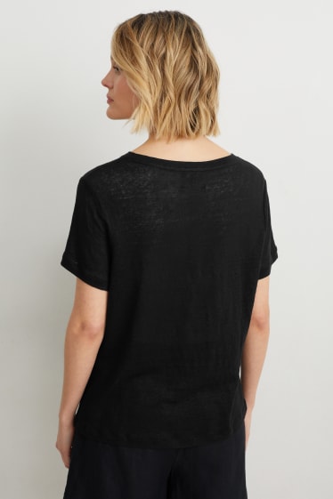 Damen - Leinen-T-Shirt - schwarz
