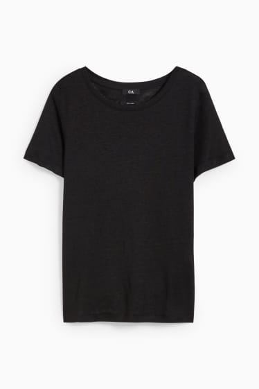 Damen - Leinen-T-Shirt - schwarz