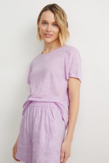 Damen - Leinen-T-Shirt - hellviolett