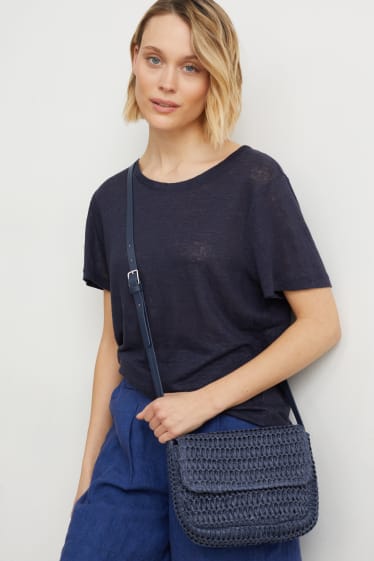 Mujer - Bolso bandolera de paja - azul oscuro