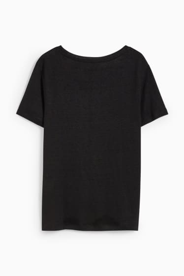 Damen - Leinen-T-Shirt - schwarz