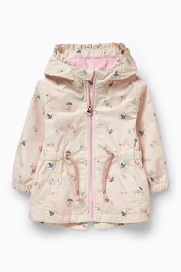 Baby: meisjes - Babyjas met capuchon - gebloemd - beige