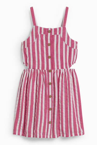 Kinderen: meisjes - Jurk - gestreept - wit / fuchsiarood