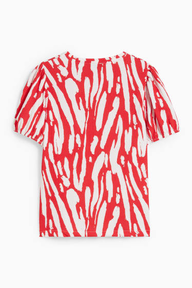 Damen - T-Shirt - gemustert - rot / cremeweiss